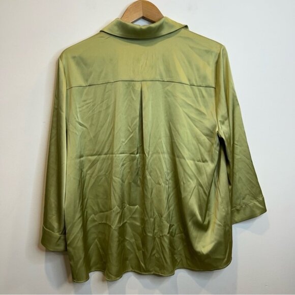 Laura Flared Sleeve Satin Blouse Moss Green - Picture 10 of 10